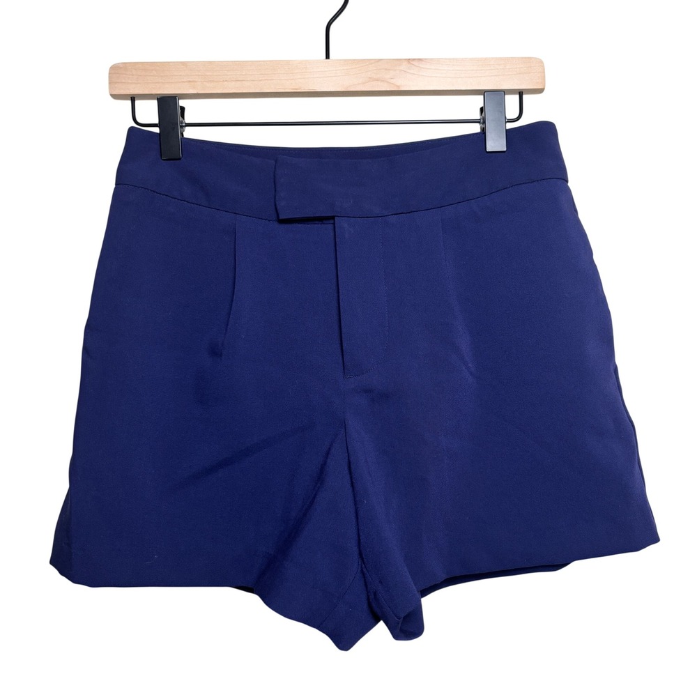 A New Day Navy Blue High Waisted Stretch Pleated Front‎ Dress Shorts Womens 4